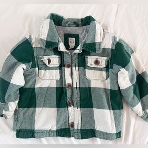GAP Toddler Baby Boys Green and White Plaid Jean Quilted Jacket
